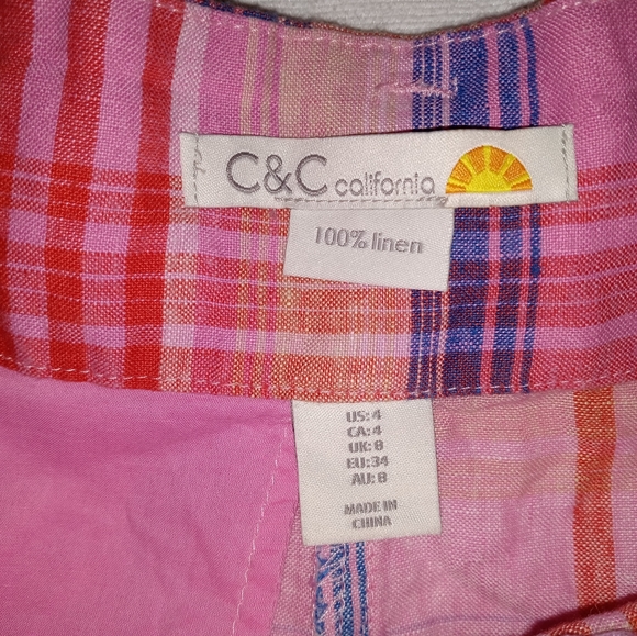 🆕C&C California | Pink, Red, & Blue Linen Plaid Shorts Size 4 Womens - Picture 3 of 5